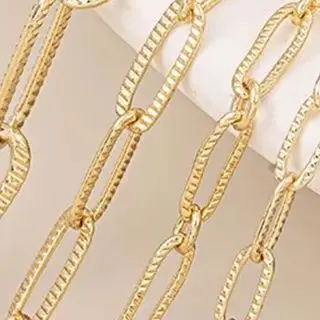 1m 14K Gold Embossed Oval & Rectangular Long O-Shaped Loose Chain DIY Bracelet Making Accessory Material