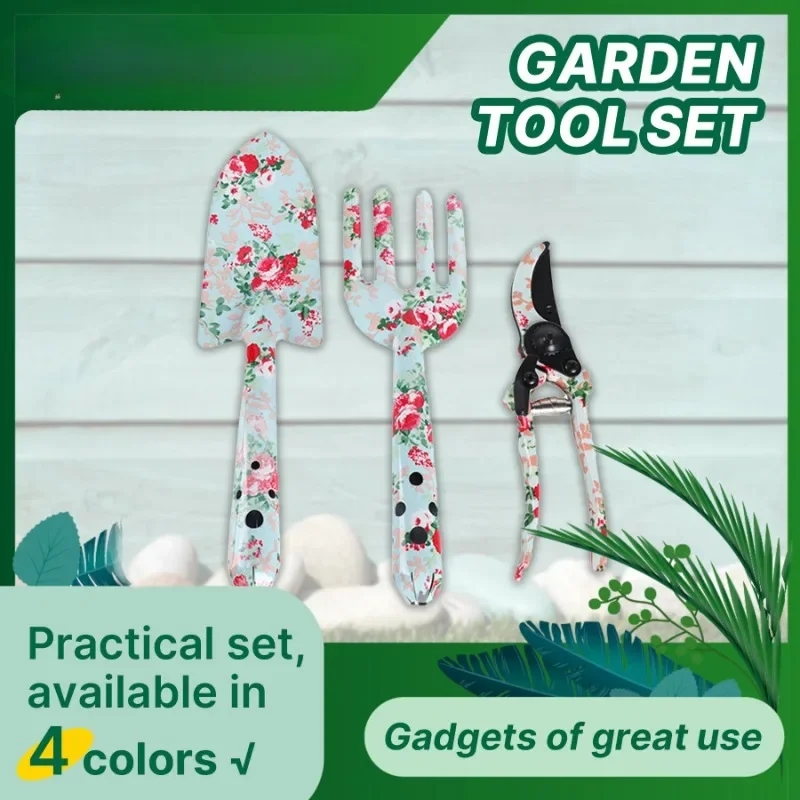 BIESUO New Printed Gardening Gadgets, Three-piece Garden Hand Tool Set Including Shovel. Fork. Scissors