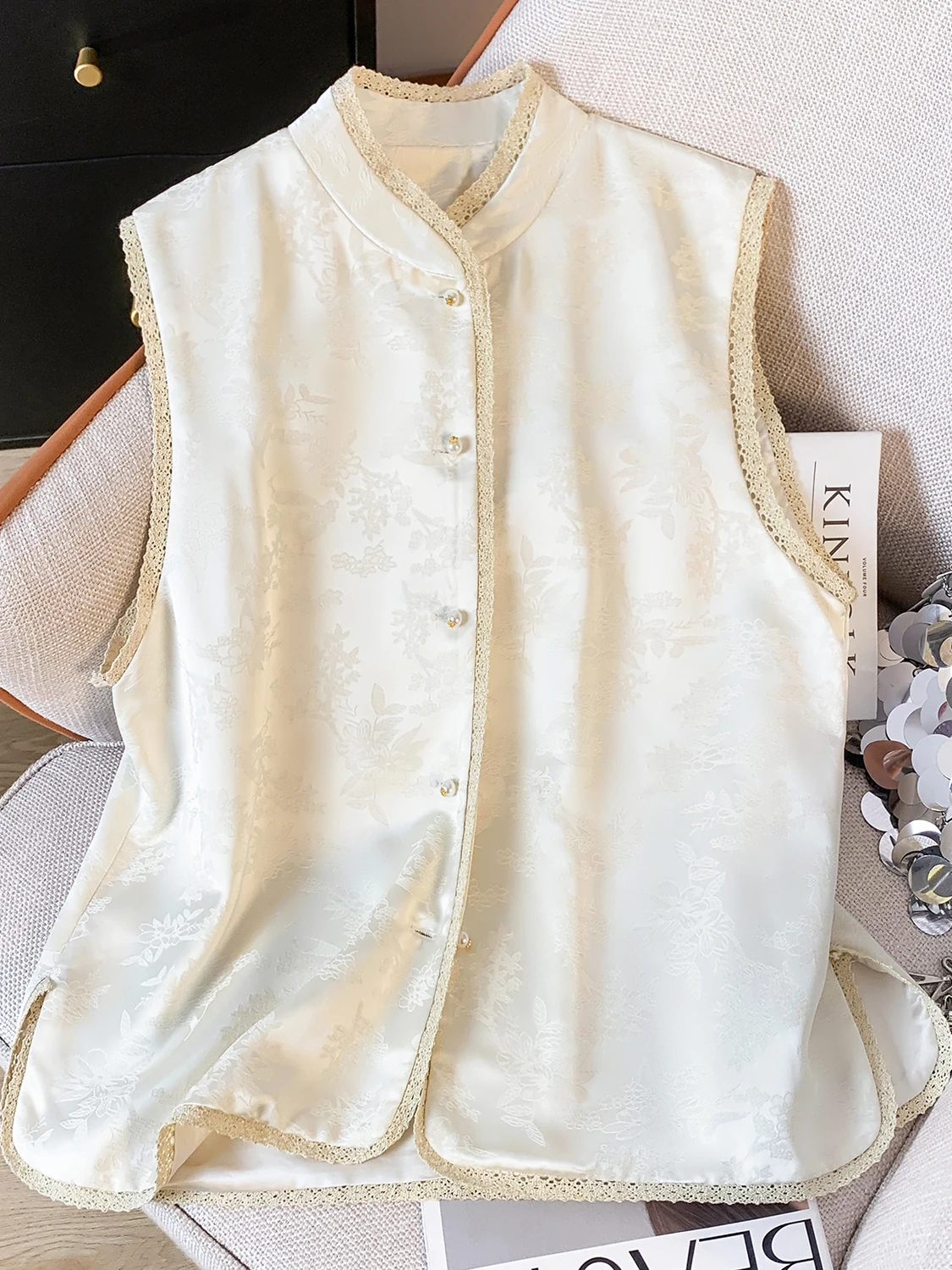 Nuevo Chaleco de cuello levantado Jaet Svel con ribete Floral de trabajo pesado bordado para mujer de otoño Top tradicional chino Sle