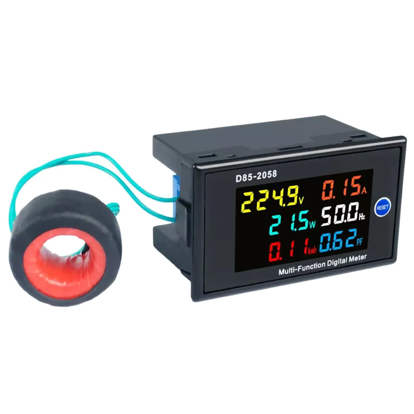 D85-2058 AC Digital Panel Meter 40-300V 99.99A, Voltmeter Ammeter Power Factor Frequency Energy Monitor LCD
