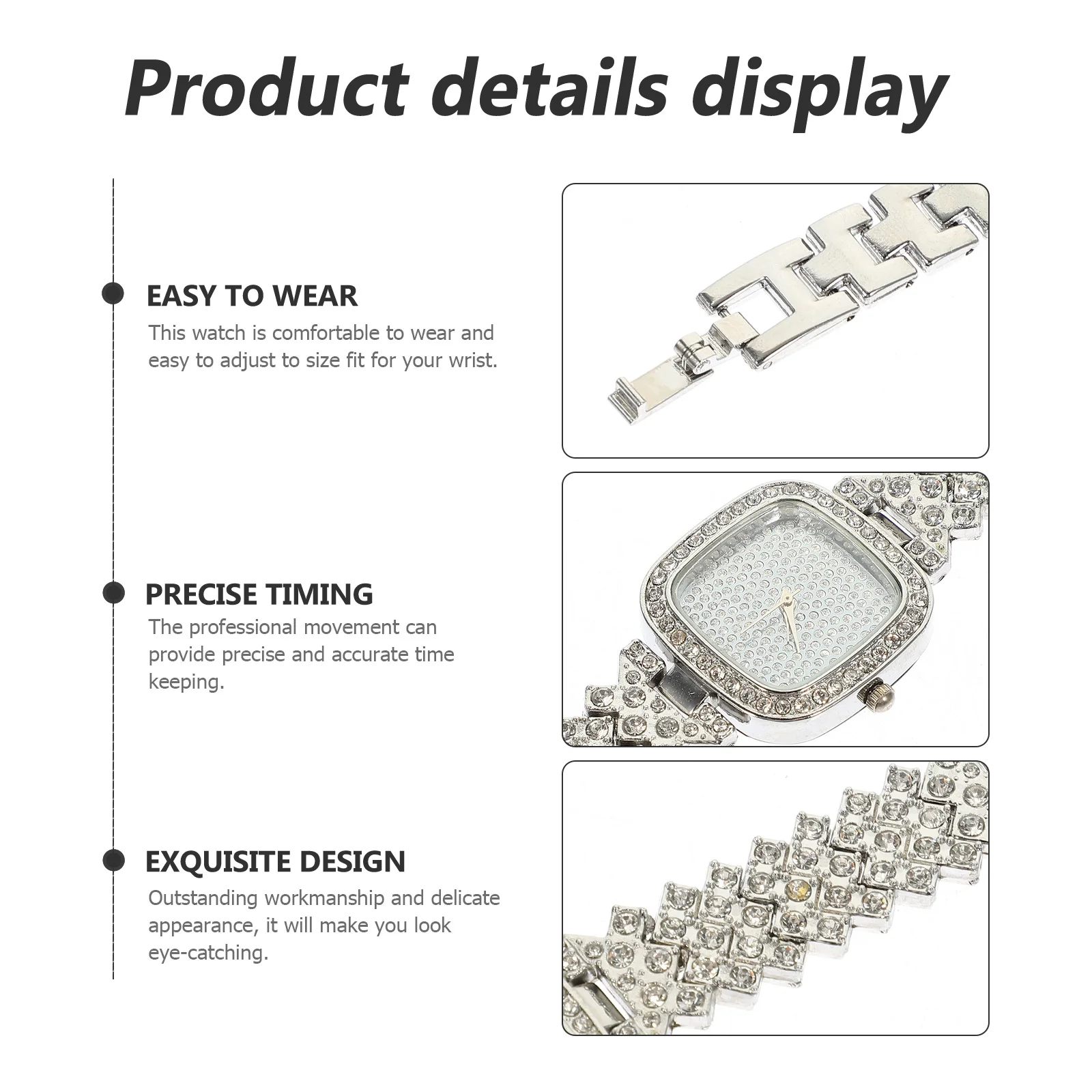 

Rhinestone Inlaid Women'S Quartz Watch Adjustable Stainless Steel Strap Casual Wristwatch Fashion Lady Decorative Timepiece