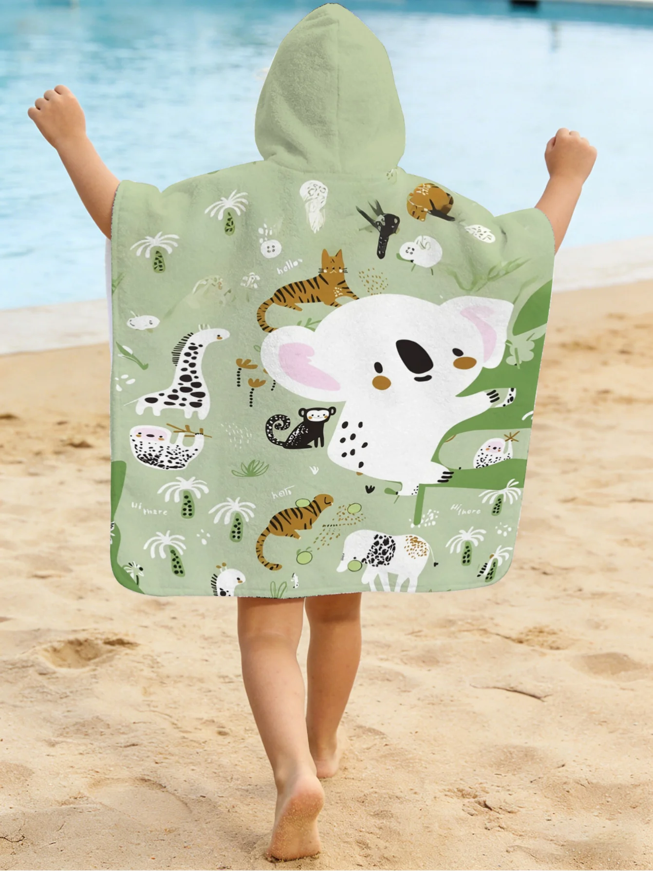 Cartoon Koala Printed Bathrobe Soft Bathrobe Super Absorbent Side buttons Suit For Beach Pool Seaside Camping For Boy or Girl