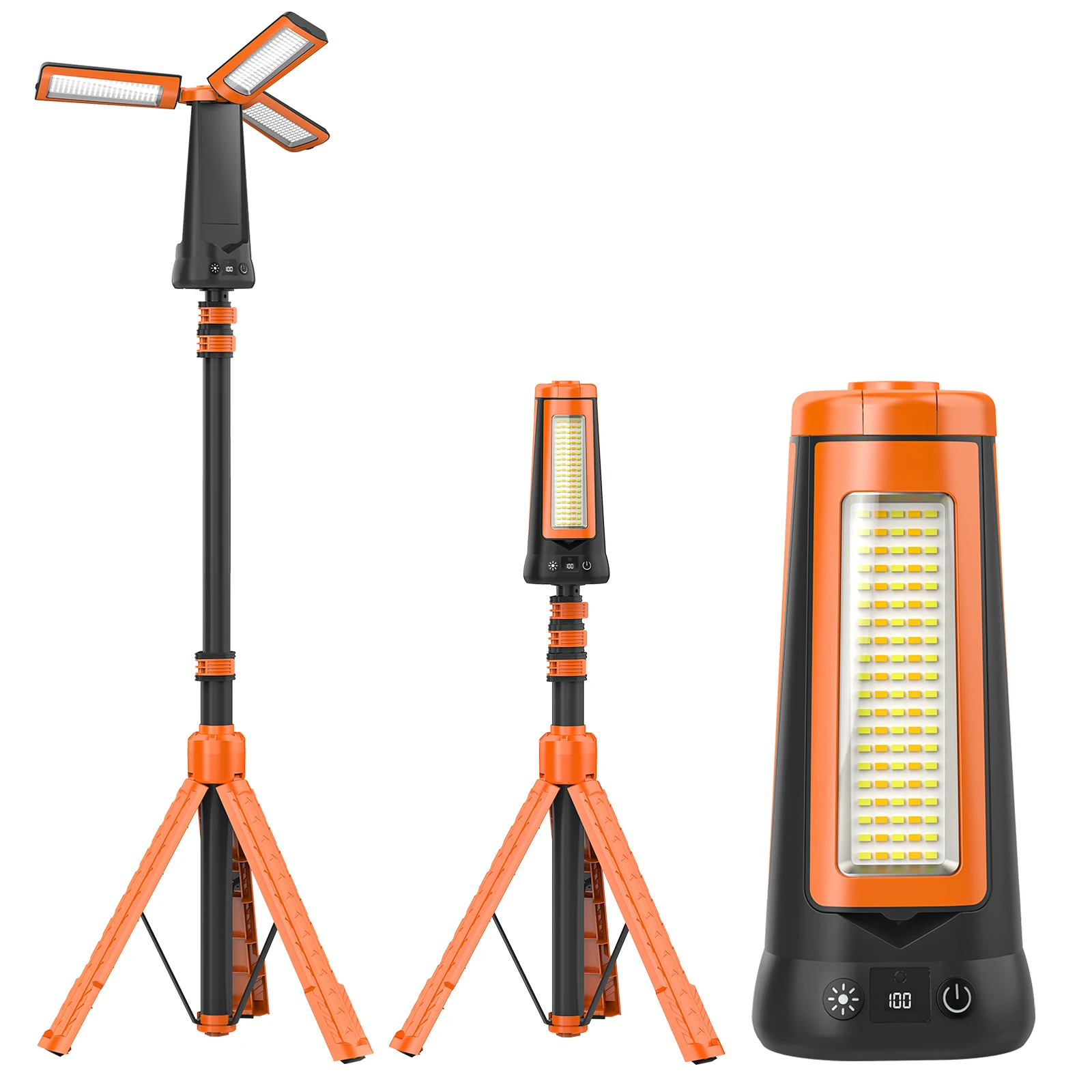 

Type C Charging Rechargeable LED Camping Light Tripod Stand 7ft Max Height Portable Cordless IP65 Rated Dimmable 2-Year Warranty