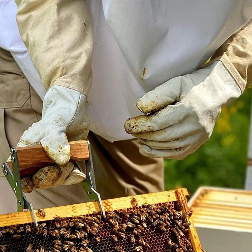 1 Pair Safe Beekeeping Gloves Anti-sting Professional Anti-bee Gloves Canvas Sheepskin Beehive Tools Beekeeping Tools