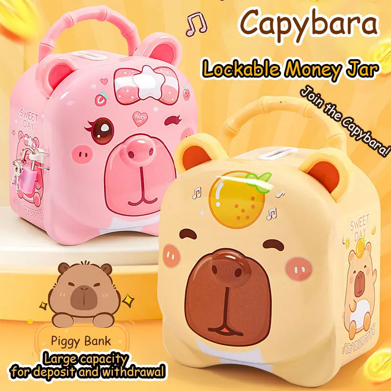 Capybara Piggy Bank, Cute & Lockable Metal Storage Box For Kids & Students, Cute Animal Desktop Ornament Decoration