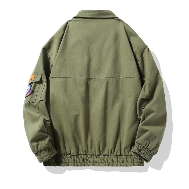 Spring Autumn Cargo Coat Men Bomber Jacket Multi-pocket Embroidery Zip Up Outerwear Loose Casual Tops Long Sleeve Outdoor Jacket