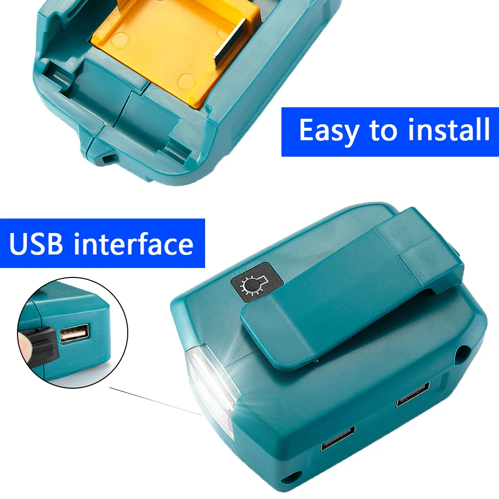 

Dual USB Adapter Work Light, LED Lamp, Spotlight Flashlight, Spotlight Adapter, Makita 14.4V, 18V Li-on Battery, BL1830, BL1430