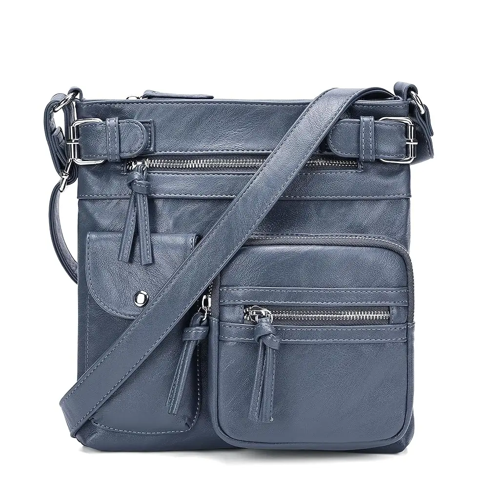

Crossbody Bag for Women, Leather Purse with Adjustable Strap Lightweight Shoulder Bag with Zipper Pockets