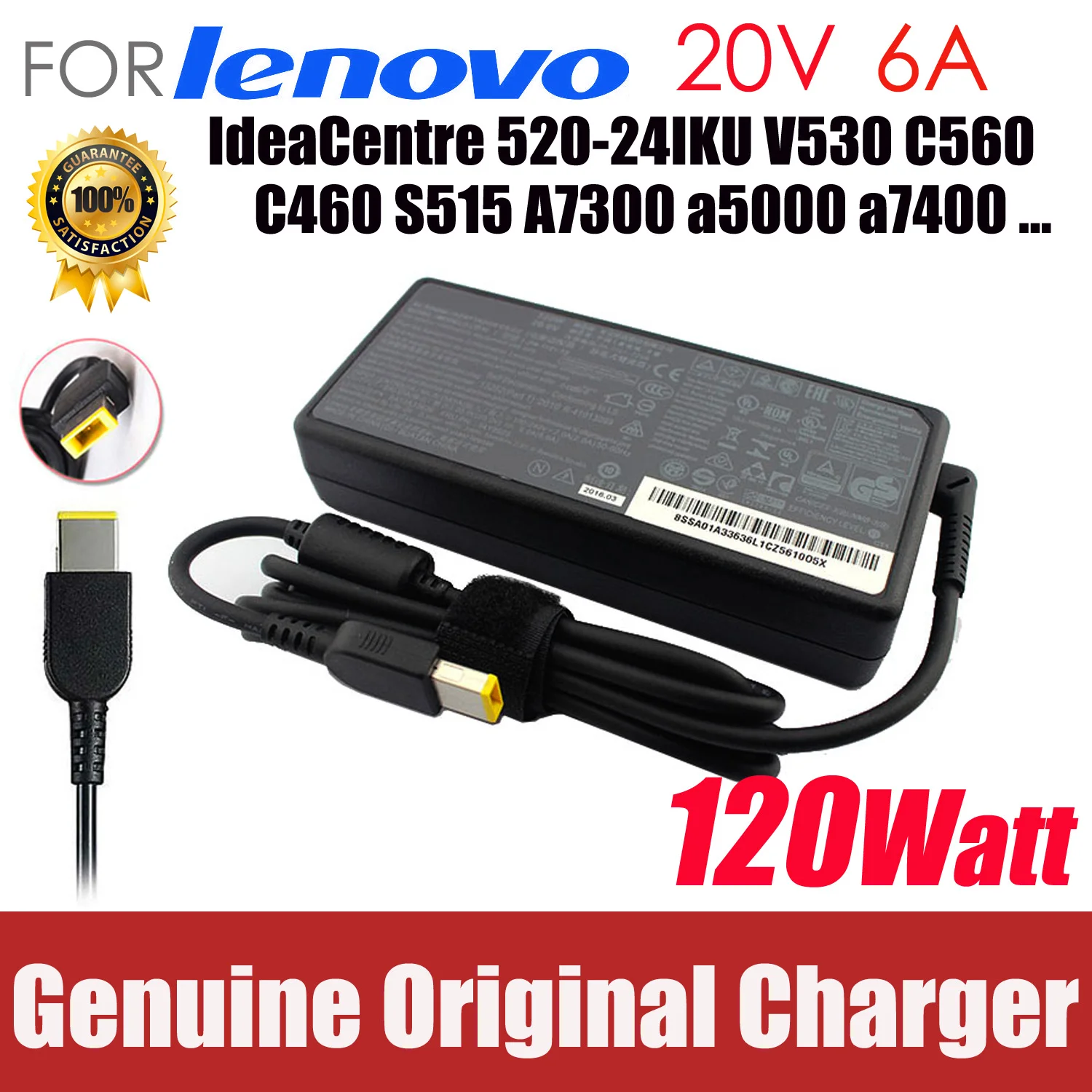 

Original 20V 6A ac adapter for Lenovo IdeaCentre 520-24IKU V530 C560 C460 S515 A7300 a5000 a7400 all-in-one pc power supply