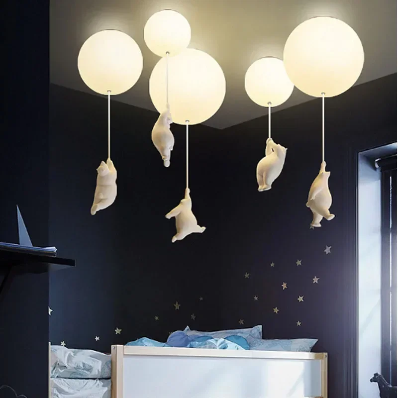 Imagem -06 - Balão dos Desenhos Animados Urso Pingente Luzes para o Quarto das Crianças do Miúdo Decoração do Quarto Conduziu a Lâmpada de Suspensão Luminária Cocina Lustre Anel Luz