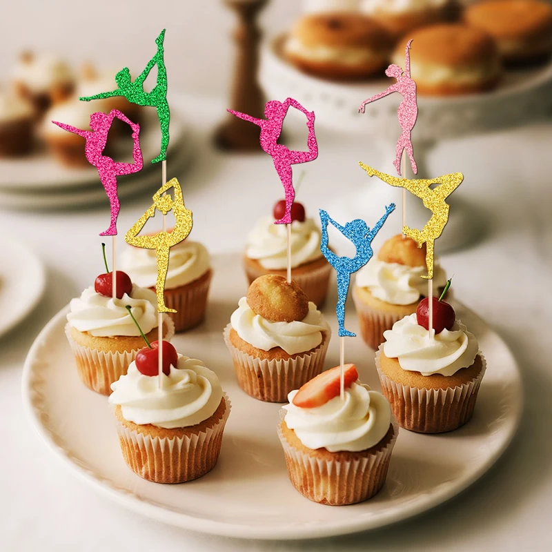 YOMDID 24 Stück Gymnastik-Kuchenaufsätze, glitzernde Silhouetten für Gymnastik-Liebhaber, Cupcake-Aufsätze, Sport-Gymnastik-Kuchenaufsätze – Detail 8