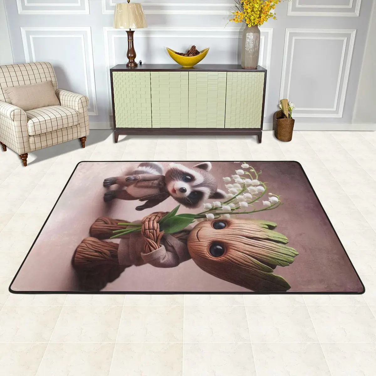 Groot And Raccoon Floor Carpets For Living Room Bedroom Bedside Carpet Protective Fashion Non Slip Floor Mat Rug