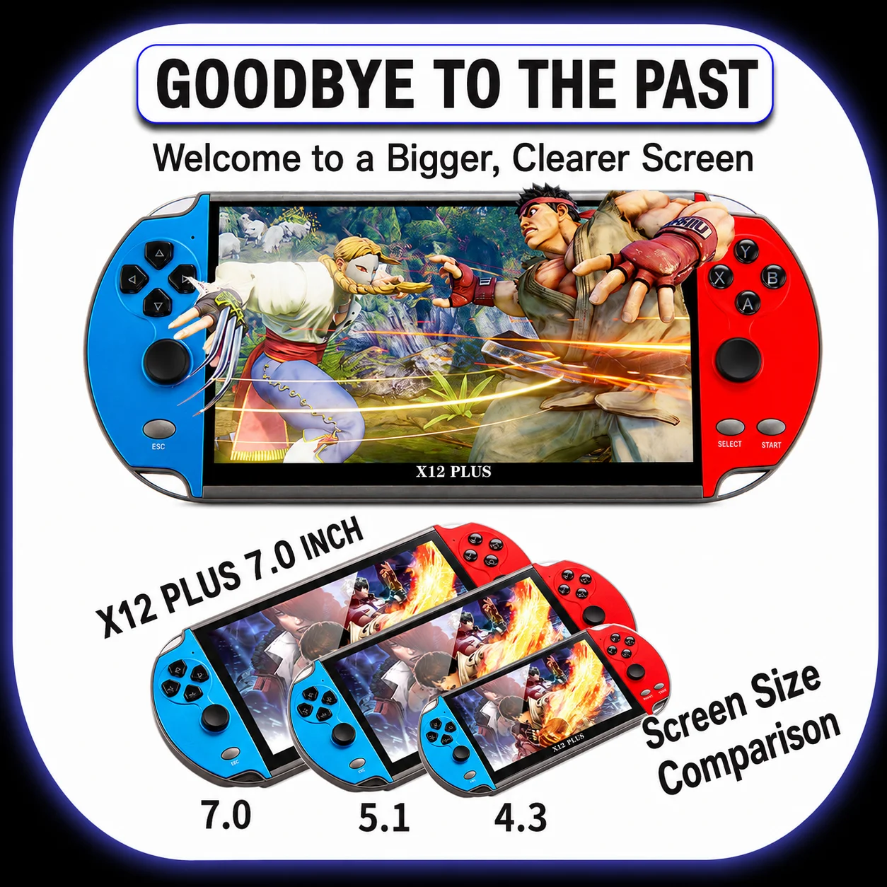 X12 Plus Handheld Game Console 7Inch HD Screen Support AV TV Output Dual Joystick Multi Media Player Video Music E-book Function