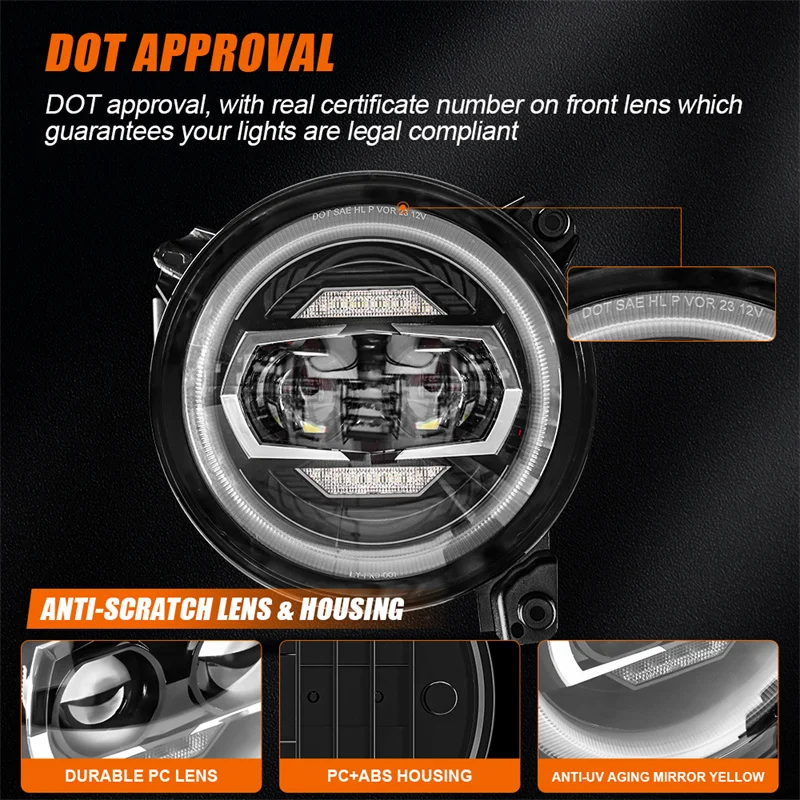 9 Inch Round LED Headlights for Jeep Wrangler JL 2018 2019 2020 Hi Low Beam with Halo DRL Turn Signal Headlamp