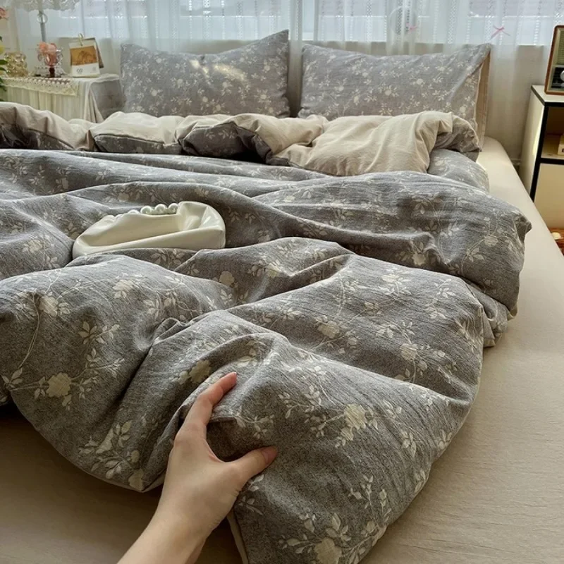 2025 new class A high gram weight linen raw hemp four-piece set jacquard quilt cover bed sheet student dormitory three-piece set