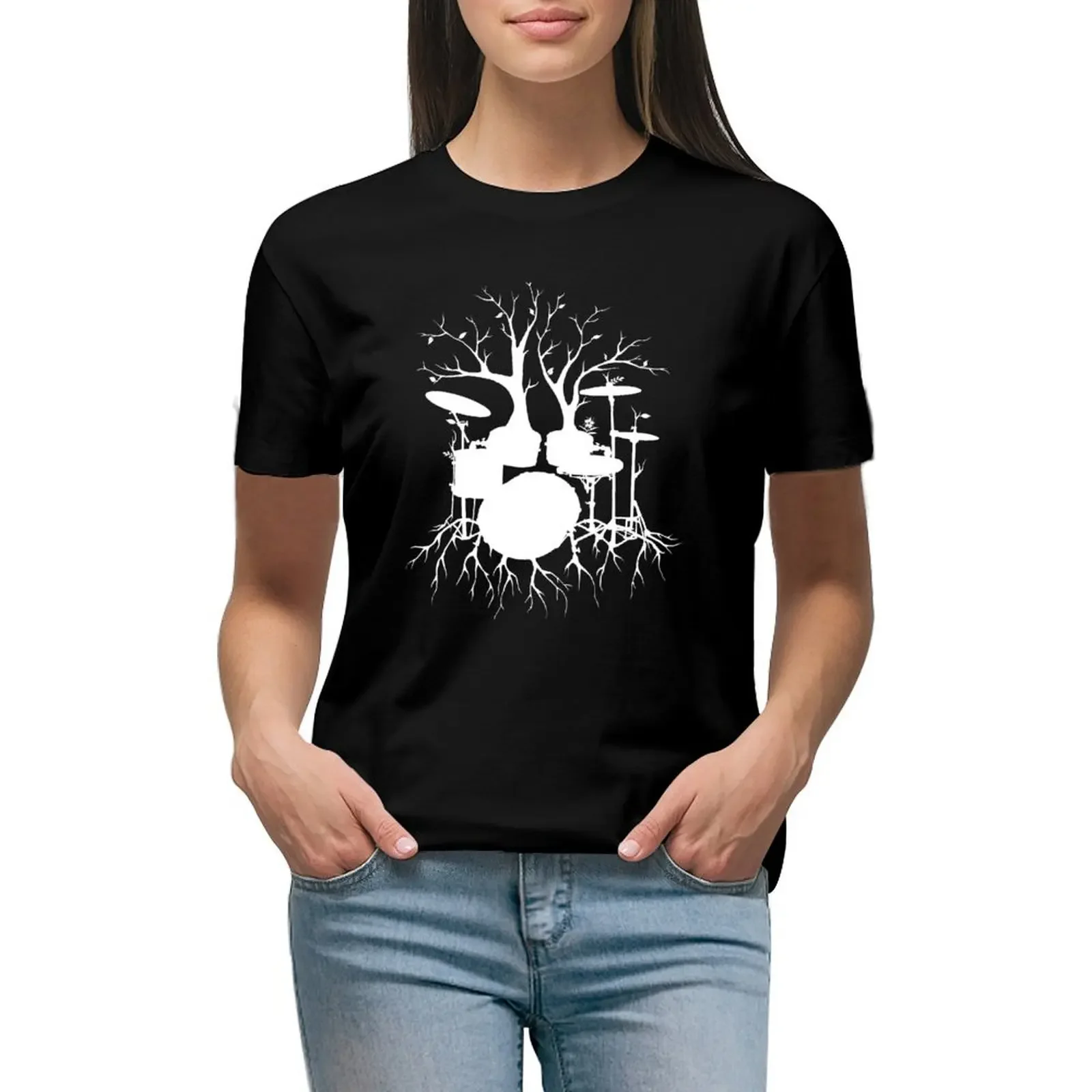 

Live the Beat to the Tempo of Creation ~ drum tree art , version1 T-Shirt plain summer tops cute tops korean Women's clothes