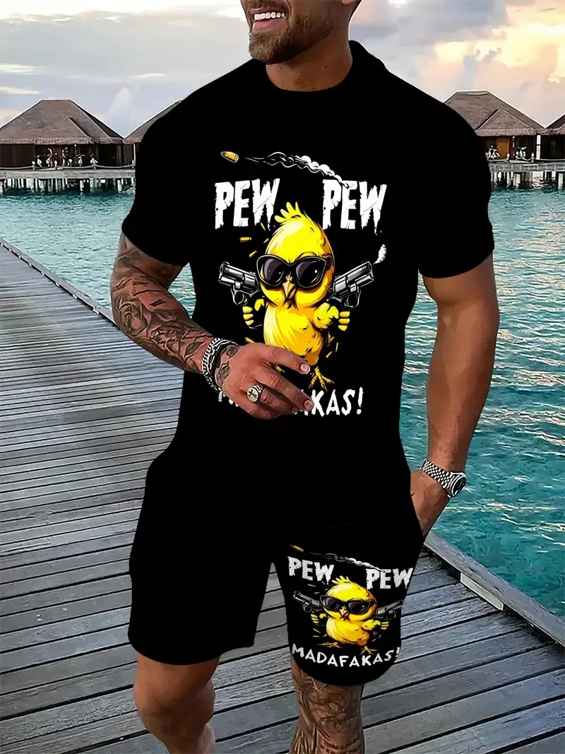 

Summer Funny cartoon 3D Print Men's T-shirt Shorts 2-piece Set 2025 Men's Clothing Plus Size Loose T-shirt Elastic Waist Shorts