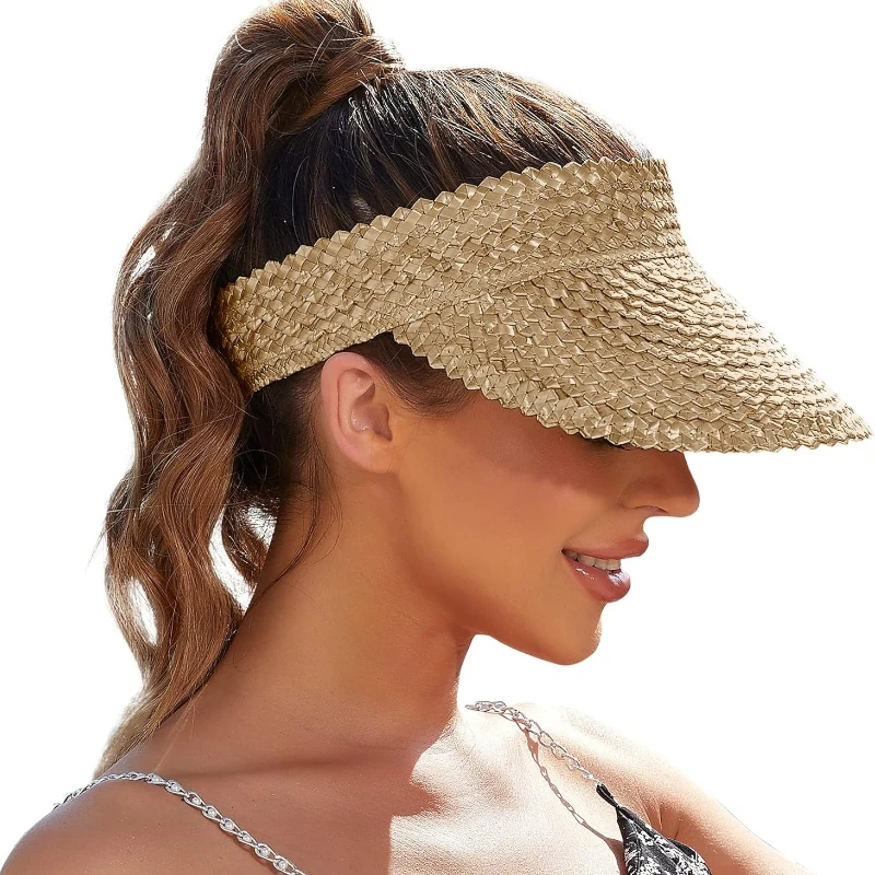 1 Stück Stroh-Sonnenblenden und -Hüte für Damen, Outdoor-Urlaub, Sonnenschutz, Strandhut, Strandhüte für Reisen, handgefertigt, Sonnenschutz