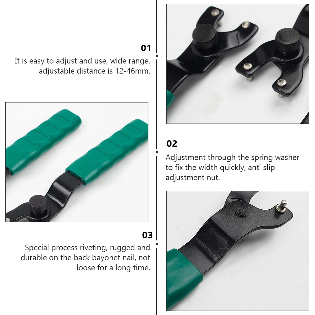 

Angle Grinder Wrench 12-46mm Adjustable Spanner Hole Anti-Slip Nut Disassembly Assembly Tool Rubberized Handle