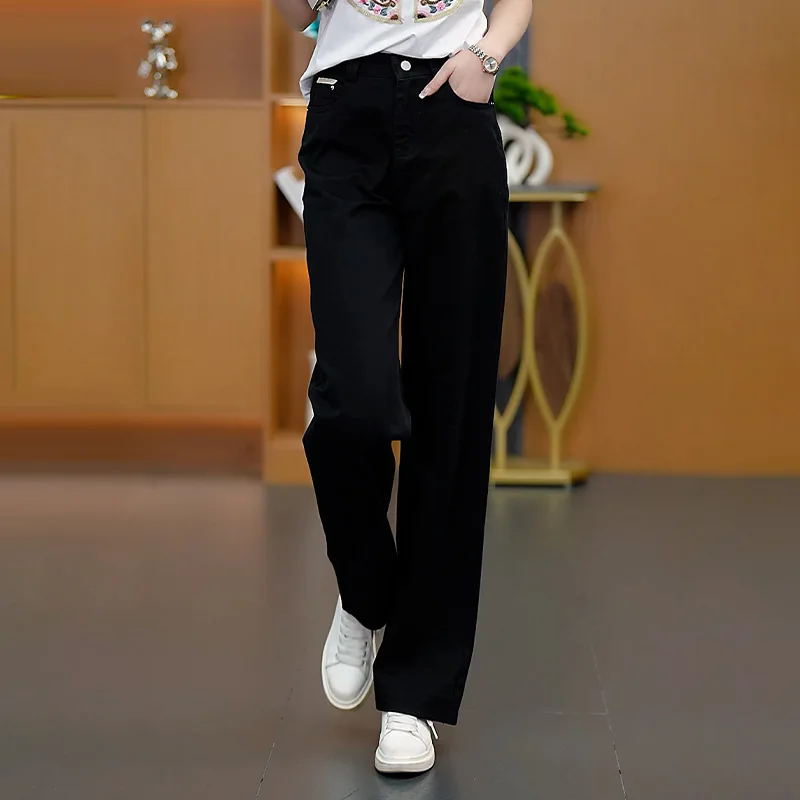 Wash water wide leg jeans women spring high waist casual small mop narrow straight leg pants