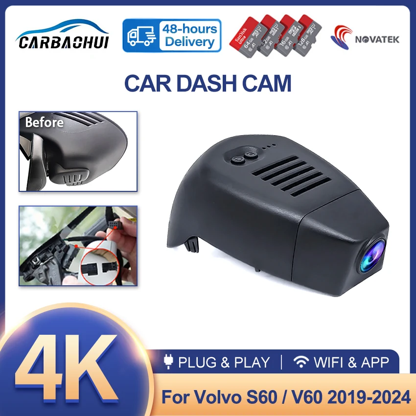 Dash Cam For Volvo S60 V60 2019 2020 2021 2022 2023 2024,Plug and Play Car DVR 4K 2160P Dashcam for Car Camera Video Recorder 