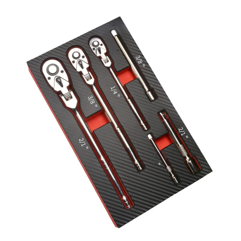 6/10pc 72 Tooth Ratchet Wrench Set 1/2 3/8 1/4 Drive Long Handle Flex-Head Ratchet Wrench Set Reversible Switch Anti-Slip Handle