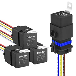 4PCS Waterproof Automotive Relay 12V Relay with Harness 5 Pin SPDT 30/40 AMP With 14 AWG Car Relay Socket Kit Bosch Style