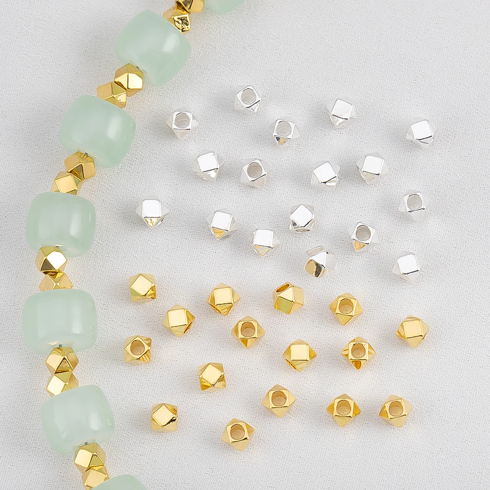 

20pcs/lot Polygonal Rhombus Copper Spacer Beads Geometric Series DIY Bracelet Loose Beads Jewelry Accessories Craft Wholesale