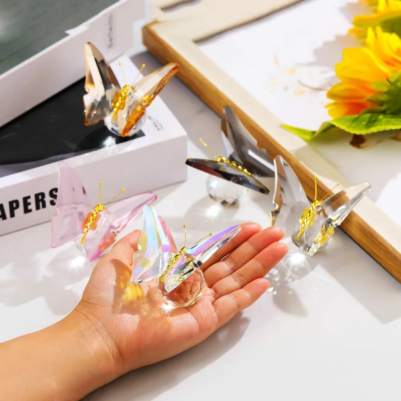 Colorful Transparent Crystal Butterfly Art Sculpture Decoration Desk Decoration Crafts Sculpture Room