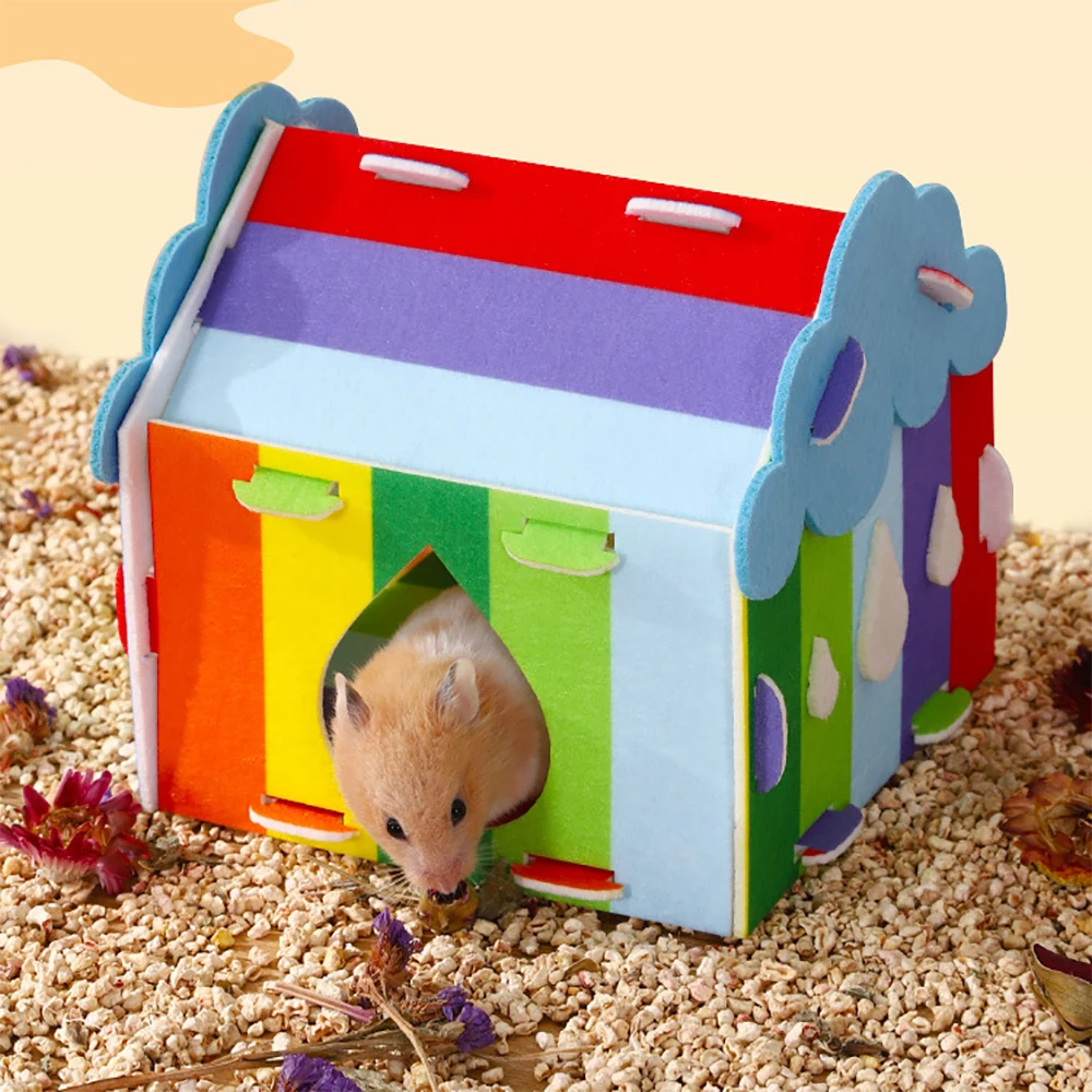 

Felt Hamster House Detachable, Colorful Funny Toy for Hamster Gerbil, Safe Playground Cage Decor