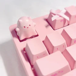 Ghost Cat Keycaps Custom Original Artisan Resin Keycap Cute Pink Purple Point Key Cap for wooting crush80 Rainy75 Accessories