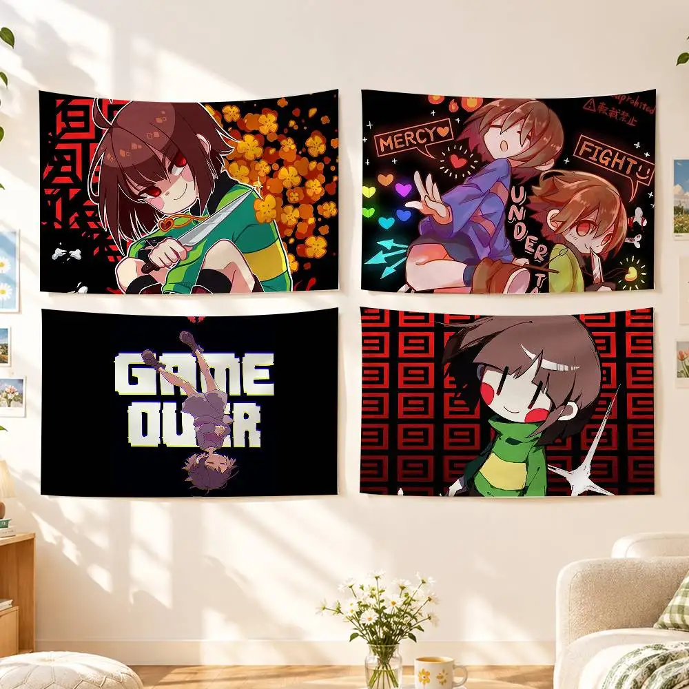 The fallen human Undertale C-Chara Flags Wall Hanging Background Art Banner for Bedroom Home Outdoor Decor