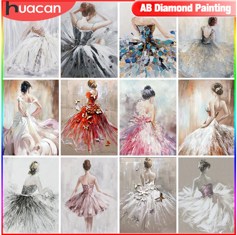 HUACAN Full Square AB Diamond Painting Ballet Woman ricamo mosaico punto croce ritratto decorazione soggiorno