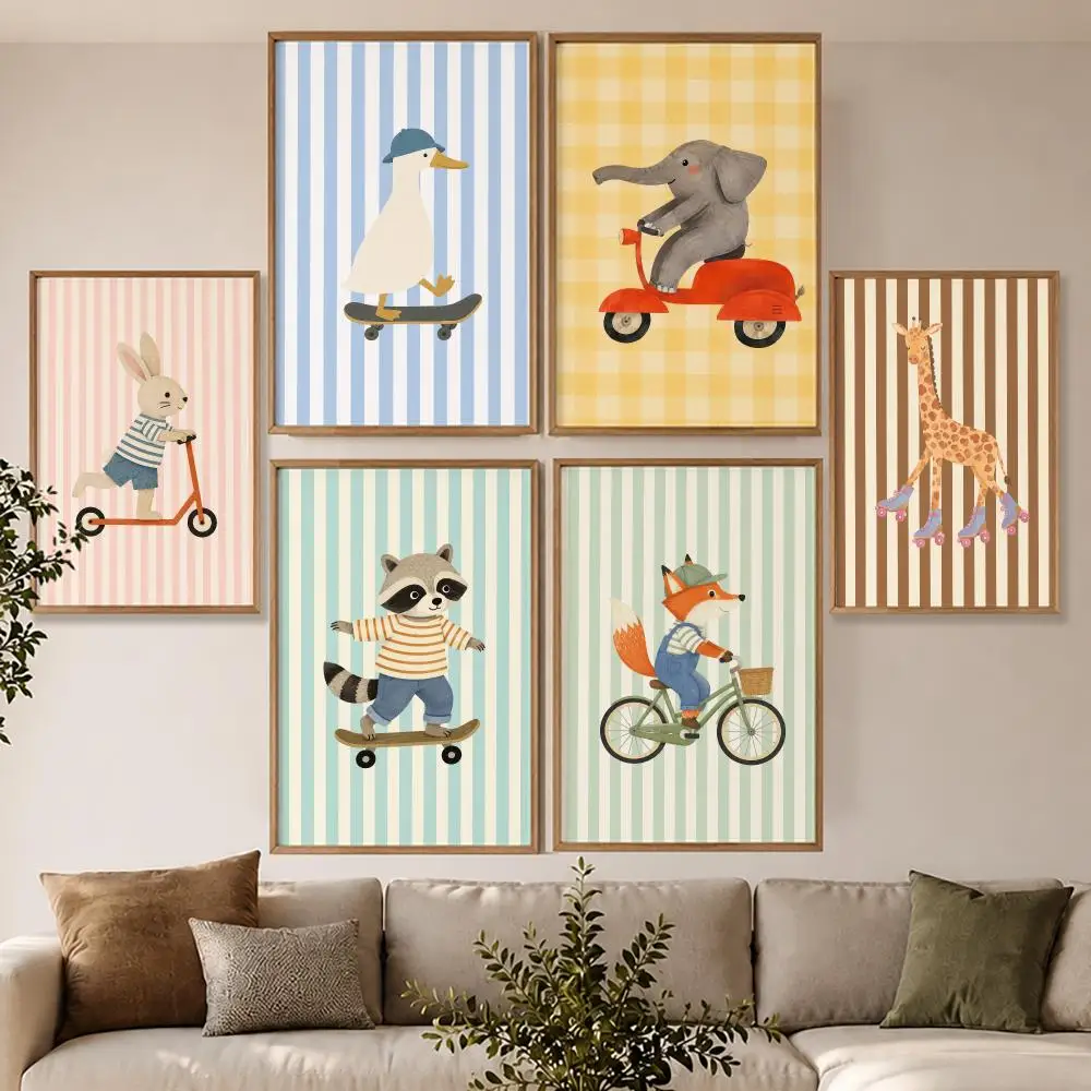 Cute Art W-Whimsical Animal Rides Poster Modern Aesthetic Wall Art Poster Home Bar Cafe Decor Gift