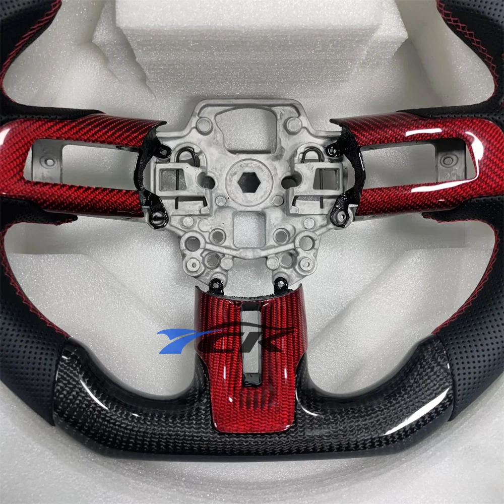 

Рулевое колесо для Ford Mustang 2018-2022, черное углеродное волокно, черная кожа, красная строчка, автомобильные аксессуары