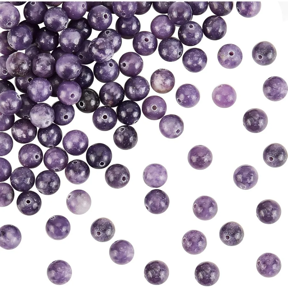 90Pcs Natural Lepidolite Round Beads 8mm Purple Lepidolite Energy Bead Strand Round Loose Gemstone Beads for Bracelet