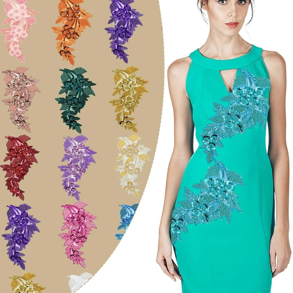 

Big Flower Rhinestone Decal Clothing Embroidery Sequin Patch Wedding Lace Decal Bride Dress Corset Hat Decoration Sewing Craft