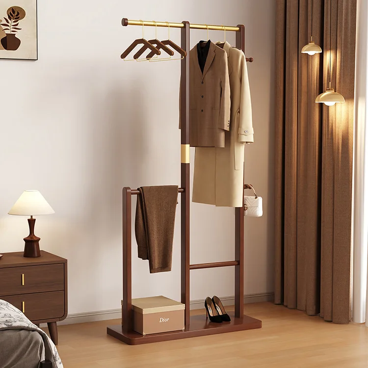 

Solid wood hanger floor-to-ceiling bedroom household small non-space coat rack vertical shelf at the entrance