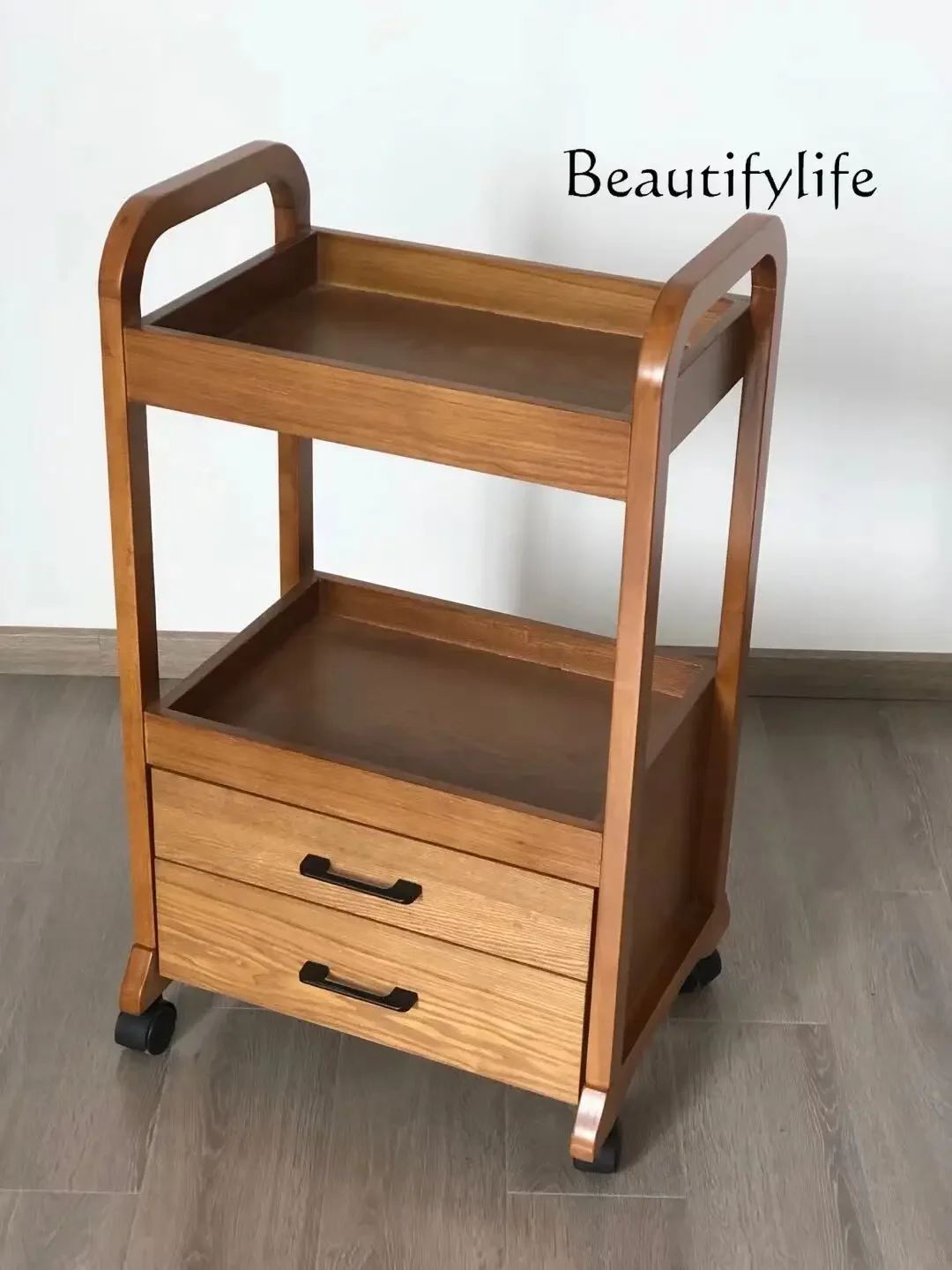 M European Solid Wood Beauty Salon Multi-function Cart Double Drawer Tool Nail Trolley