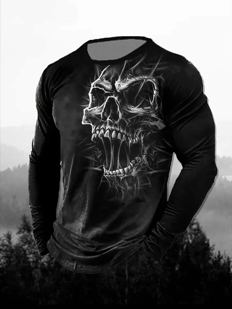 Mode Schädel Muster 3D Gedruckt männer T-Shirt Casual Bequeme Langarm T-Shirt Unisex Herbst Unisex T-Shirt Kleidung