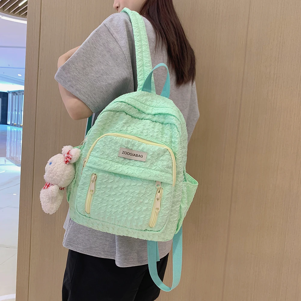 Mochila escolar bonita para niños, mochila de nailon de Color sólido para estudiantes, pliegues multibolsillos, ligera, resistente a los arañazos, ajustable, leisu diario