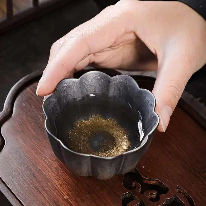 فنجان شاي صغير من الفخار الخشن، كوب رئيسي، طقم شاي كونغ فو منزلي فردي على الطراز الياباني من الحديد المطلي بالصدأ والسيراميك المزجج، شاي