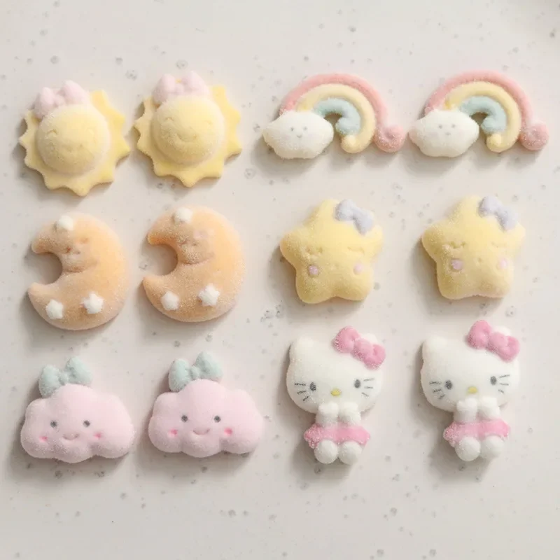 5pcs Cute Cartoon Flocked Clouds Rainbow Resin Accessoriesdiy Cabochon Flatback Scrapbooking Embellishments Diy Earrings Materia