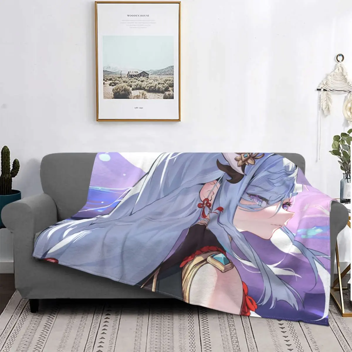 Shenhe Genshin Impact Amber ARPG Game Side Face Portable Warm Throw Blankets for Bedding Travel