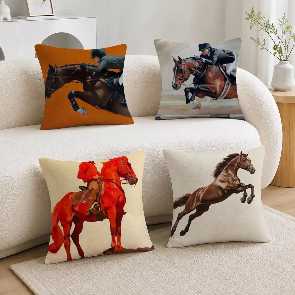 Pattern Rider Horse Painting Cushion Cover Soft Plush Cushion Covers Fluffy Throw Pillow Cases for Sofa Bedroom Home Decor