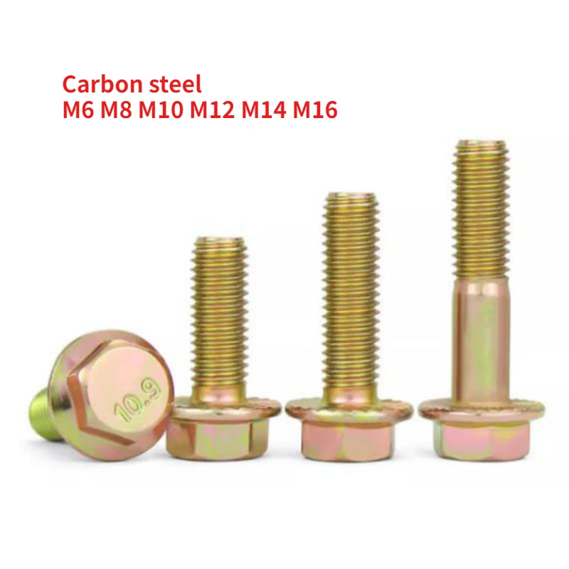 1-40pcs M6 M8 M10 M12 M14 M16 10.9 Grade Zinc Plated Hexagonal Toothed Flange Surface Screws High-strength Bolts