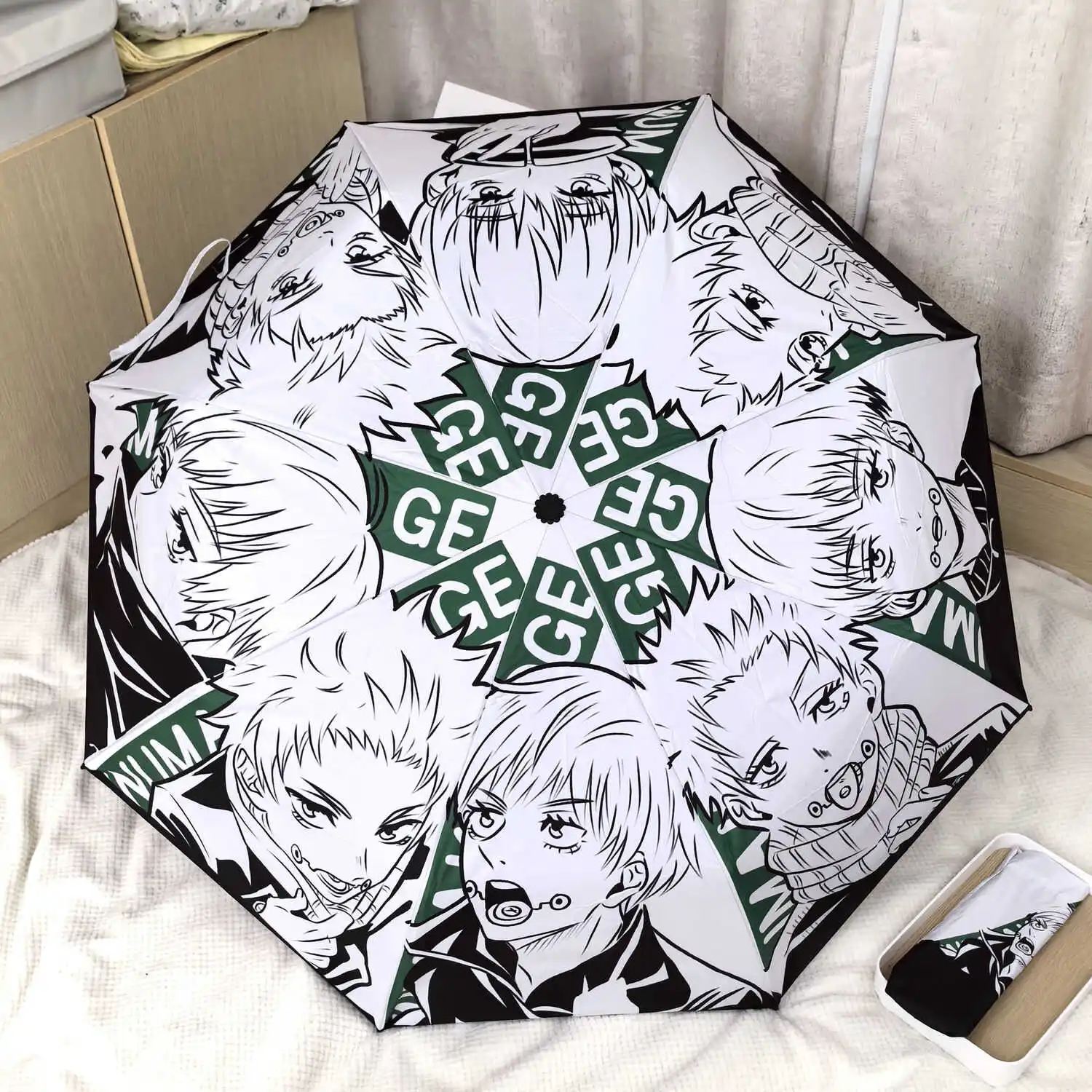 

Anime Jujutsu Kaisen Cosplay Cute Fold Sunshade Sunscreen Black and White Windproof Full-automatic Umbrella Xmas Birthday Gift