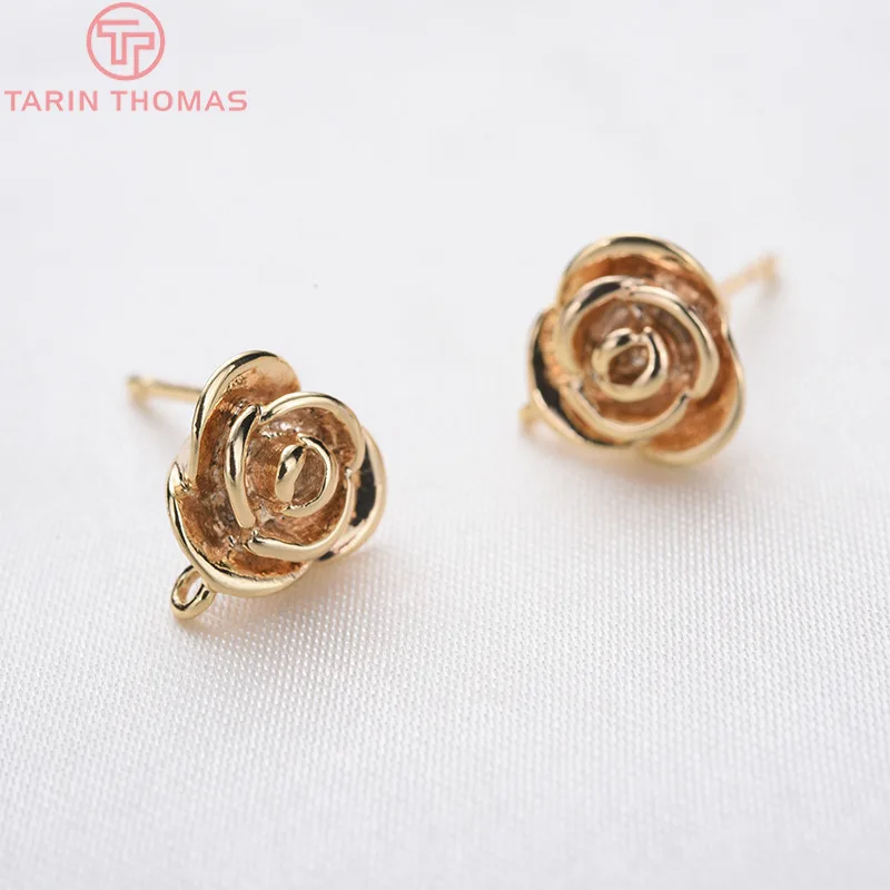 (2221)10PCS 12MM 24K Gold Color Plated Flower Stud Earring Jewerly Making Diy Jewelry Findings Accessories