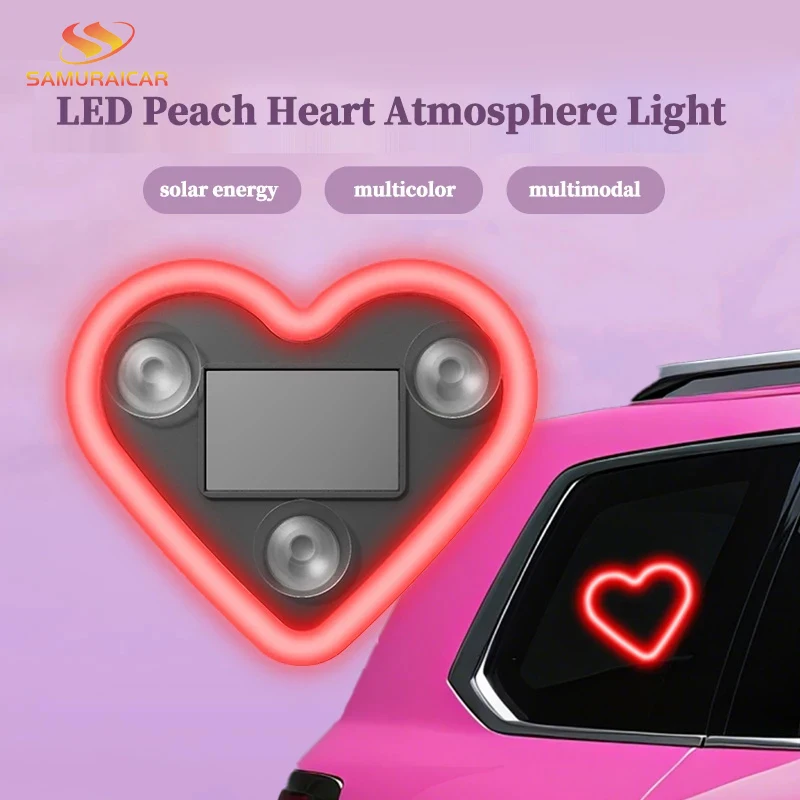 

Светодиодные неоновые светильники для автомобильных окон на солнечной энергии - Атмосферная подсветка в форме сердца с RGB-эффектами и изменением цвета, без проводки
