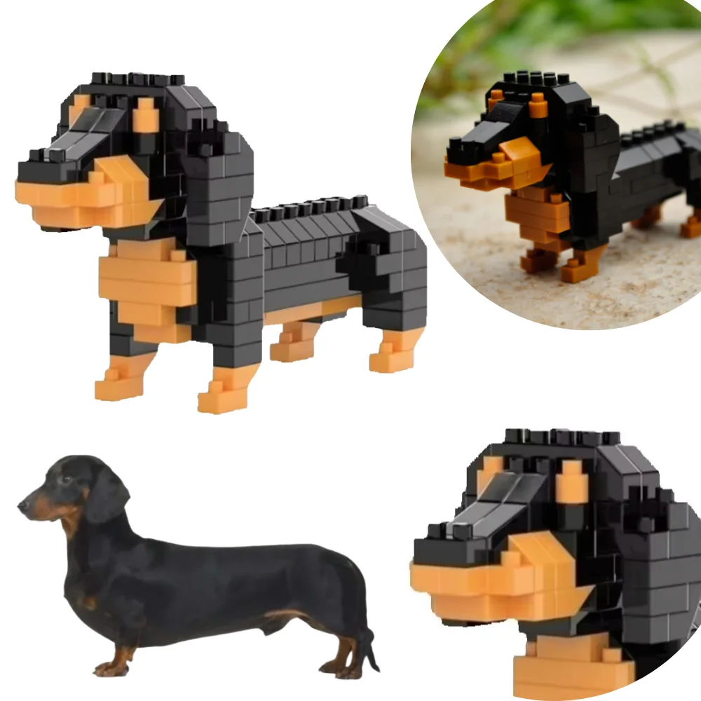 HOT Mini Dachshund Dog Shrimp Blocks Educational Fun Detailed Lifelike Design Construction Set Model Building Kit for Kids Adult
